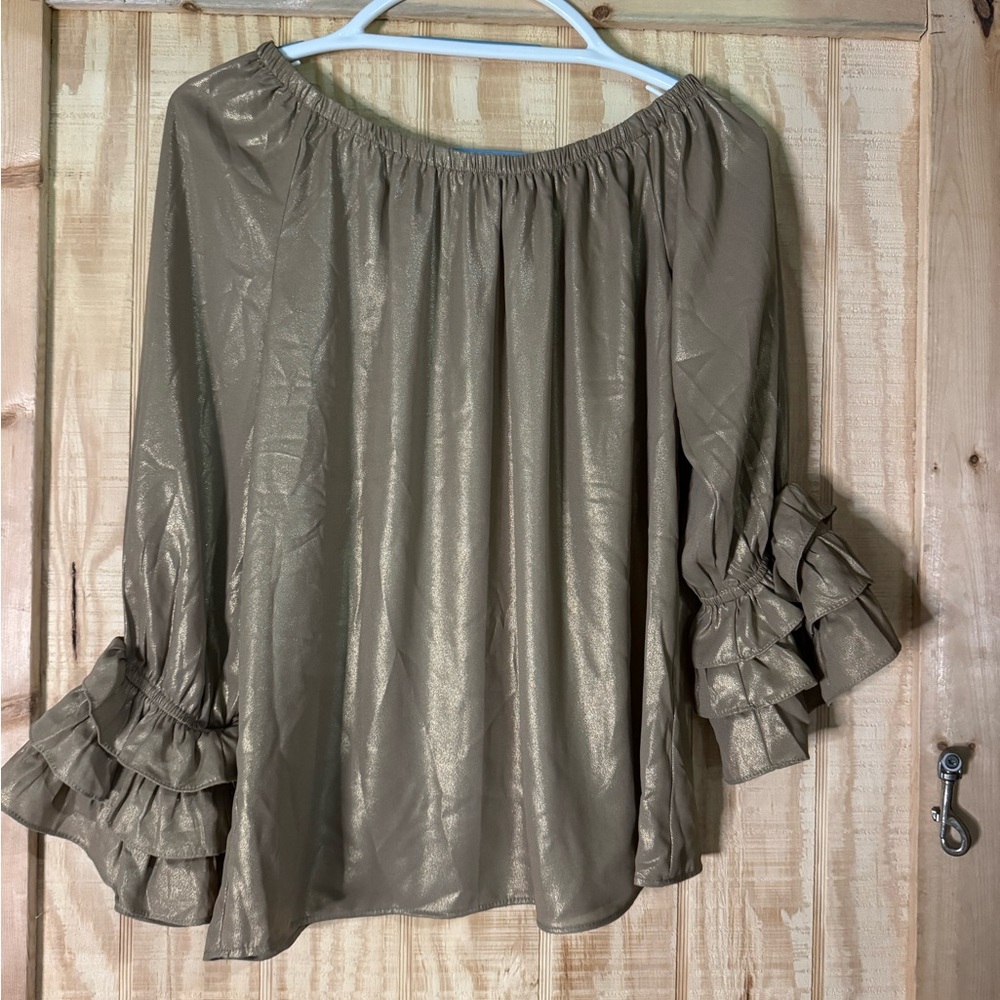 Cato Green Ruffled Blouse Relaxed Style